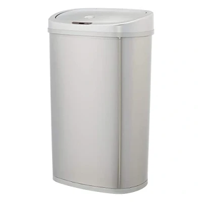 Immagine di Amazon Basics Pattumiera in acciaio inox, automatica, rettangolare, da 50 litri, Bianco