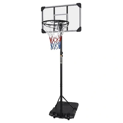 Immagine di FUNJEPE Canestro da basket portatile autoportante regolabile in altezza 2,1 m e supporto con pannello posteriore trasparente, per interni ed esterni, 165 213 cm