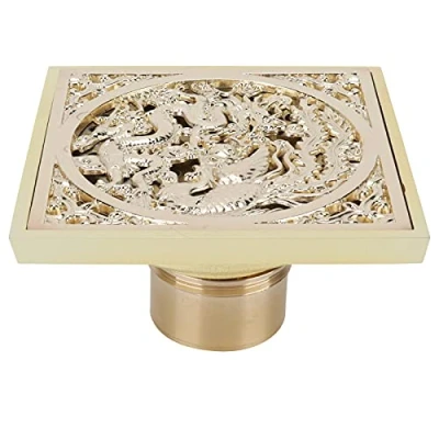Immagine di Scarico a Pavimento Quadrato Antiodore per Bagno Doccia Drago In Ottone Antico con Filtro Rimovibile WC Lavanderia Cucina(Shallow)