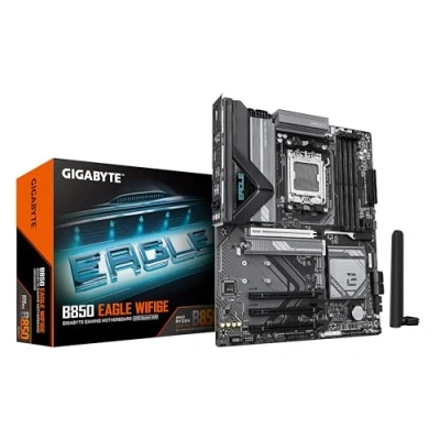 Immagine di GIGABYTE B850 EAGLE WIFI6E Scheda Madre CPU AMD Ryzen Serie 9000, VRM digitale 8+2+2 fasi, fino a 8200MHz DDR5 (OC), 1xPCIe 5.0 + 2xPCIe 4.0 M.2, LAN GbE, WIFI 6E, USB 3.2 Gen 2