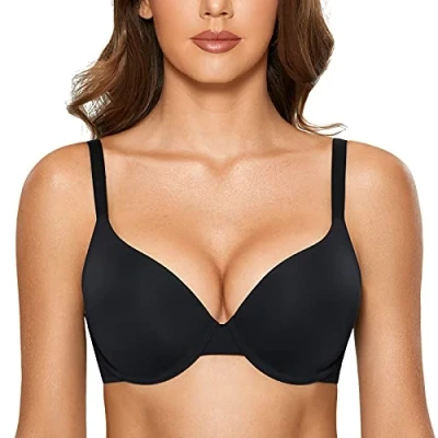 Immagine di DOBREVA Donna Push up T Shirt Reggiseno con Imbottito Ferretto Nero 6C