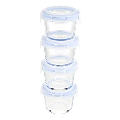 Immagine di Amazon Basics ABL001 Contenitori in vetro da 120 ml, 4 unità, trasparenti con coperchi blu