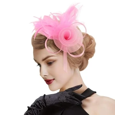 Immagine di DRESHOW Fascinatori Cappello Fiore Mesh Piume Accessori Cocktail Party Elegante in Rete, per Feste, Cocktail, Matrimoni Ragazze e Donna Taglia unica