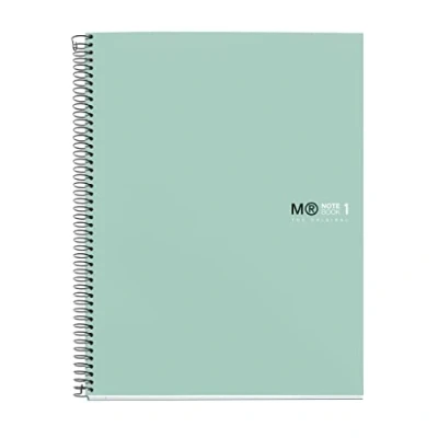 Immagine di Miquelrius Quaderno A4, Notebook The Original Colors, 80 Fogli di 90 g/m² e 1 Striscia Colore, Taccuino a Griglia 5 mm, 4 Fori, Copertina Rigida in Cartone Plastificato, Aqua