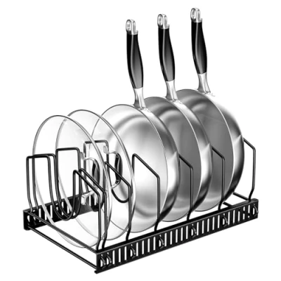 Immagine di Fousenuk Porta Coperchi Pentole, Organizer Padelle con 7 Scomparti Regolabili, Salvaspazio, Portacoperchi Regolabile, Supporto per Coperchio in Metallo, Contenitore da Cucina (Nero)
