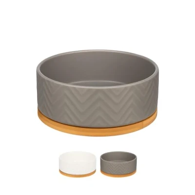 Immagine di Flamingo Biano ciotola per cani da 990 ml, colore: grigio, antiscivolo, in ceramica smaltata un supporto bambù, 16 x 6 7 cm