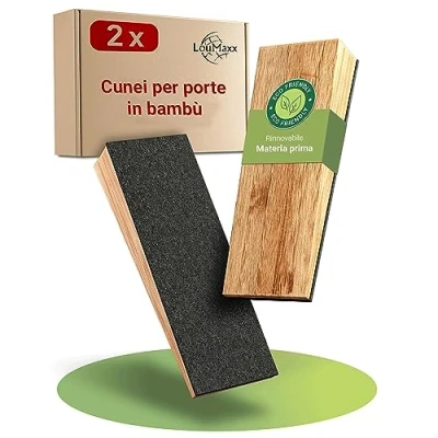 Immagine di LouMaxx Fermaporta a Pavimento, in Legno di Bambù, Set 2 Pezzi, Blocca Porta Legno, Forma Cuneo.