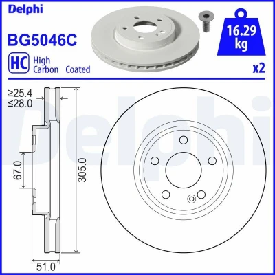 Immagine di Disco freno DELPHI BG5046C fronte, ventilato, altamente carbonizzato, 2 pezzo
