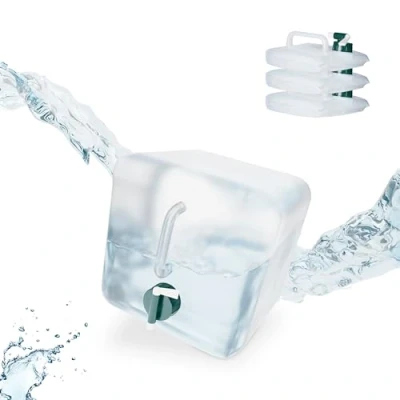 Immagine di Relaxdays Tanica da Campeggio Pieghevole, Set 4, Recipienti con Rubinetto, Senza BPA, 5 Litri, Trasparente Verde, 4 unità
