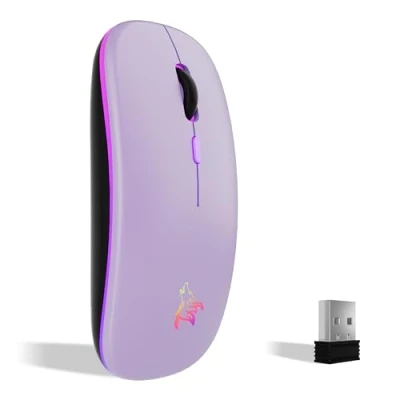Immagine di TQQ mouse wireless ricaricabile, retroilluminato a 7 colori con mini ricevitore USB da 2,4 GHz, gaming, compatibile laptop, PC, computer, Chromebook, Notebook e iPad Etc
