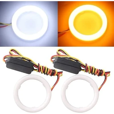 Immagine di Qasim 1 coppia di LED COB Fari Angel Eyes 60MM 4014 72SMD Bianco+Amber Switchback Anello Halo Occhi d&#039;Angelo Universale per Auto Moto DRL Faro Fendinebbia DC12V
