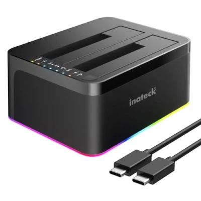 Immagine di Inateck RGB USB 3.0 Docking Station per Disco Rigido con Porta C Clonazione Offline, HDD e SSD SATA da 2,5/3,5&quot;, 2 Dual bay 20TB, Supporto UASP, SA02003C