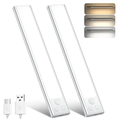 Immagine di OUILA Luce Armadio LED con Sensore, 3 Temperature di Colore Dimmerabile, USB C Ricaricabile Senza Fili, Notturna Lampada per Cucina Guardaroba Armadi