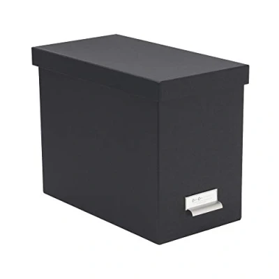 Immagine di Bigso Box of Sweden Contenitore per documenti con coperchio Raccoglitori da scrivania 8 cartelle sospese in fibra di legno e carta grigio scuro