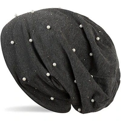Immagine di styleBREAKER Berretto Beanie con Perline e Borchie a Rivetto, Slouch Long Beanie, da Donna 04024140, Colore:Grigio Scuro Pois