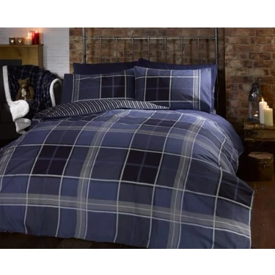 Immagine di Set di biancheria da letto matrimoniale Argyle, reversibile, con copripiumino e federa, motivo tartan a quadretti, blu, 2 pezzi