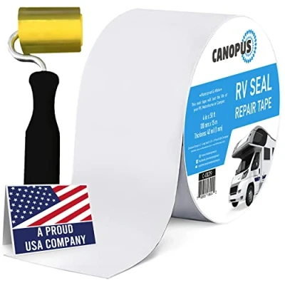 Immagine di CANOPUS Nastro Adesivo Butilico Extra Forte bianco con Rotolo, 10 cm x 15m, per caravan, roulotte, camper, RV