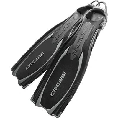 Immagine di Cressi Reaction Ebs Fins Pinne Alte Prestazioni per Immersione con Strap, Unisex Adulto, Nero/Argento, S/M (39/42)