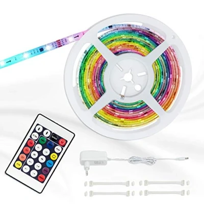 Immagine di Briloner Leuchten Nastro LED digitale 5 m, con telecomando, striscia autoadesiva, 150 RGB, 24 Watt, lunghezza: colore: Bianco