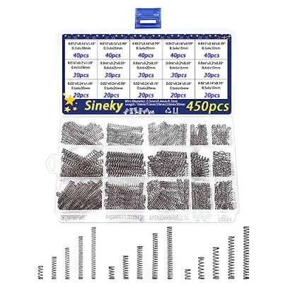 Immagine di Kit di molle a compressione piccole in metallo da 450 pezzi, assortimento acciaio inossidabile 304 con scatola, set 15 diverse dimensioni