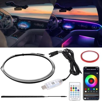 Immagine di Weinsamkeit Striscia LED Auto Interni, RGB Illuminazione Ambientale Acrilica con 3 Metodi di Controllo Luci Decorative Flessibili Luce Atmosfera USB Neon Musica per Case