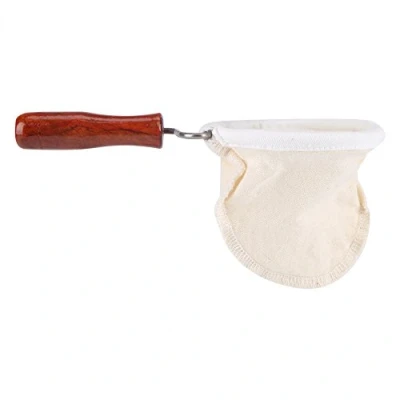 Immagine di Filtro Per Caffè Fatto a Mano Riutilizzabile Panno Di Flanella ai Sacchetto Calza con Manico in Legno(S)
