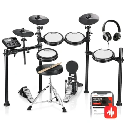 Immagine di Donner DED 200 Batterie elettriche Con Pad Batteria Mesh Silenziosi, 2 Piatti Soffocamento, 31 Kit e Oltre 450 Suoni, Trono, Cuffie, Bacchette, USB MIDI (5 Pad, 3 Piatti)
