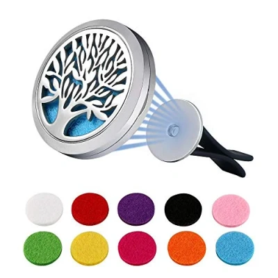 Immagine di Vicloon Olio per Auto Diffusore, Combinazione Magnetica in Acciaio Inossidabile Medaglione con Clip di Ventilazione 10 Feltrini Lavabili