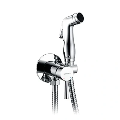Immagine di GRIFEMA COMPLENTO G154 kit Doccetta per WC, ottima l’igiene intima (G1/2 pollici,Acqua Calda/Fredda) / Bidet WC con Flessibile 1.5m e Rubinetto, Argento/Cromo