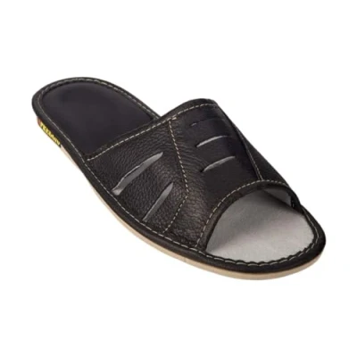 Immagine di APREGGIO Ciabatte Estive da Uomo in Pelle Liscia Pantofole Casa Punta Aperta Slip On Suola Piatta Nero Taglia 41 EU