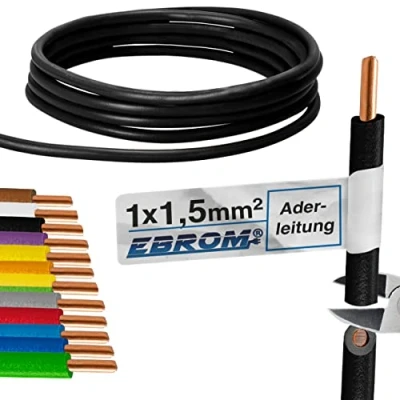 Immagine di Cavo unipolare rigido in PVC H07V U 1,5 mm² Colore: nero 10 m/15 m/20 m/25 m/30 m/35 m/40 m/45 m/50 m/55 m/60 m fino a 100 scelta