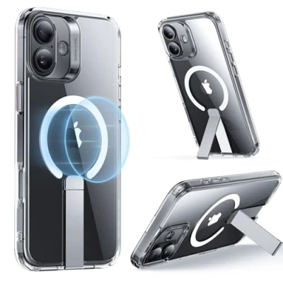 Immagine di ESR Cover con supporto per iPhone 16, Compatibile MagSafe, Custodia magnetica Flickstand completamente regolabile, Protezione di livello militare, Antiurto, Serie Boost, Trasparente