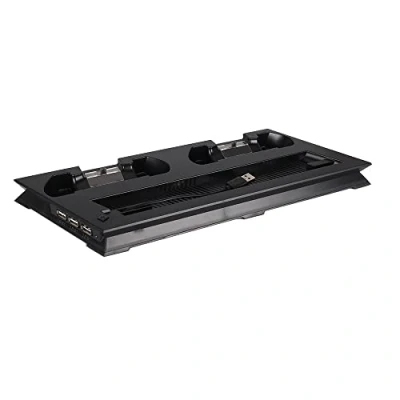 Immagine di stazione verticale della ventola di raffreddamento del supporto per PS4 Slim, ricarica controller doppio e base doppia con hub USB, accessori console