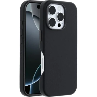 Immagine di OtterBox Symmetry Series Cactus Leather MagSafe custodia per iPhone 16 Pro, protettiva sottile antiurto, a prova di caduta, testata 3x vs norme MIL STD 810G, Nero