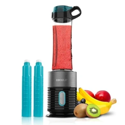 Immagine di Cecotec Frullatore individuale Power Titanium 650 EasyGo Inox, 650W, Lama con 4 foglie rivestita in titanio nero, Bicchieri resistenti, Include 2 tubi refrigeranti da 600 ml