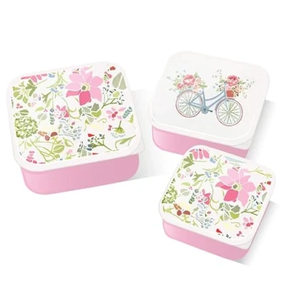 Immagine di Puckator Set di 3 Contenitori per Pranzo e Merenda M/L/XL Rosa Floreale Designed by Julie Dodswort