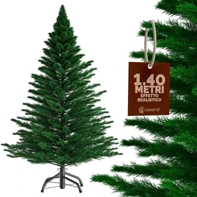 Immagine di CASARIA® Albero di Natale Finto Verde 140 cm 470 Punte Incl. Base in Metallo Abete Artificiale PVC Effetto Realistico