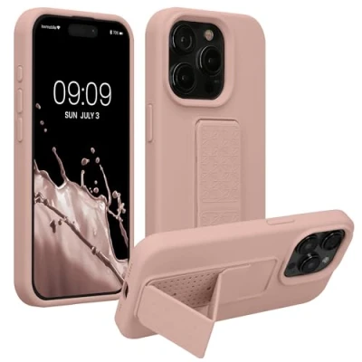 Immagine di kwmobile 1x Custodia Compatibile con iPhone 15 Pro Cover Supporto Dita Back Case per Smartphone Protezione Gommata rosa antico