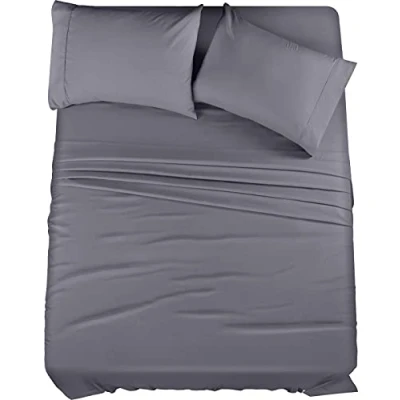Immagine di Utopia Bedding Set di lenzuola in microfibra, 4 pezzi, per letto matrimoniale, colore grigio