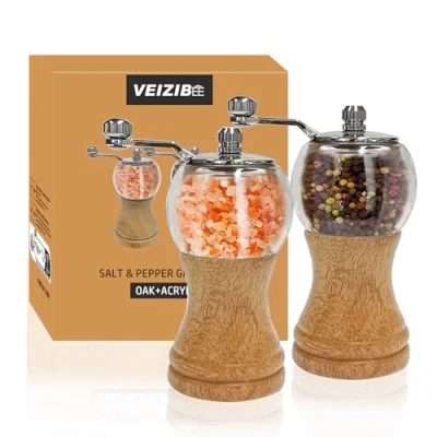 Immagine di VEIZIBEE Macinapepe Manuale, Macina Pepe e Sale, 2pcs 5in Classico di a Mano Materiale EP Acrilico, Lame in Ceramica con Mulino Regolabile Grossolano Sale Pepper Grinder