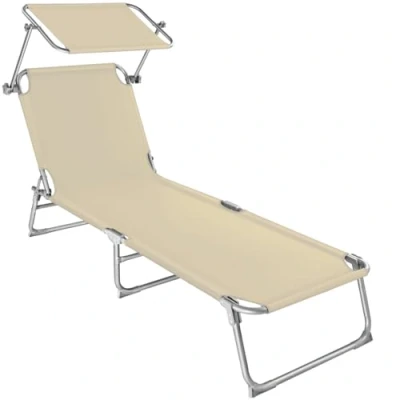 Immagine di TecTake® Lettino, Sedia a Sdraio con Parasole, Schienale Regolabile in 4 Posizioni, Rivestimento Resistente, Giardino, Spiaggia, Lettino da Sole, pieghevole Beige