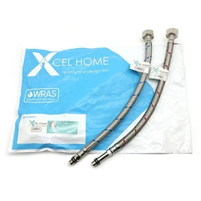 Immagine di Xcel Home Connettore per Tubo flessibile lavandino miscelatore monoblocco intrecciato in acciaio inox 10 mm (M10) x 1/2&quot; BSP 300 di lunghezza, foro interno 9 1 coppia