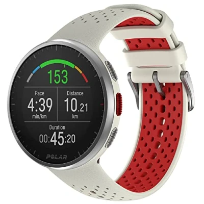 Immagine di Polar Pacer Pro Running Watch con GPS Leggero Pulsanti Antiscivolo Programma di Allenamento e Recupero Cardiofrequenzimetro Display ad Alto Contrasto, Bianco Rosso, S L,