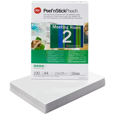 Immagine di GBC Pouch Confezione da 100 Buste per Plastificazione a Caldo, con Finitura Lucida e Retro Adesivo, in Formato A3, Spessore di 2 x 125 Micron, 303 426 mm, 3747236