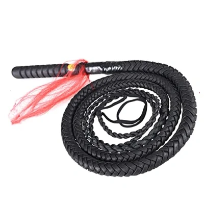 Immagine di CINGHI LUSSO frusta in vera pelle bovina a 8 fili completamente realizzata mano, bovina, resistente nera, 9,5 m