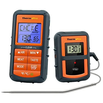 Immagine di ThermoPro TP07C termometro da cucina wireless per barbecue, affumicatore, forno, carne, con funzioni timer, portata 150 m, batterie incluse