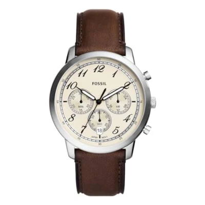 Immagine di Fossil Orologio Analogico al Quarzo Uomo con Cinturino in Pelle FS6022, Marrone e crema