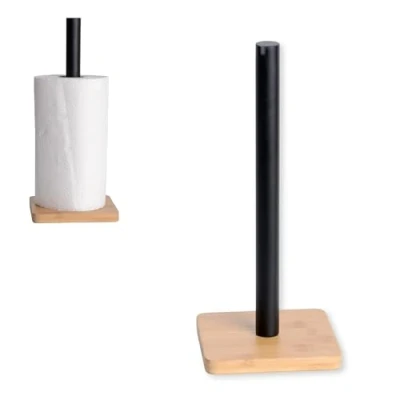 Immagine di KOOK TIME Portarotolo da Cucina Porta Scottex e Tovaglioli Tavolo Design Elegante Stabile, Metallo Nero Opaco Bambù Adatto ad Ogni 14x14x33 cm