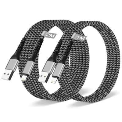 Immagine di Cavo iPhone Apple Certificato MFi, 2Pack 1M+2M Lightning Ricarica Cavetto USB Filo Caricatore per 14 13 12 11 Pro Max/XS/XR/8/7/6/5/SE,iPad