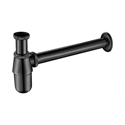 Immagine di Ibergrif Sifone Universale per Lavabo Bagno in Ottone, 1 1/4&quot; x 32 mm Sifoni Tubo, Altezza Regolabile 16.5 23.5 cm, con Manicotto Gomma, Anti odore &amp; insetti, Nero